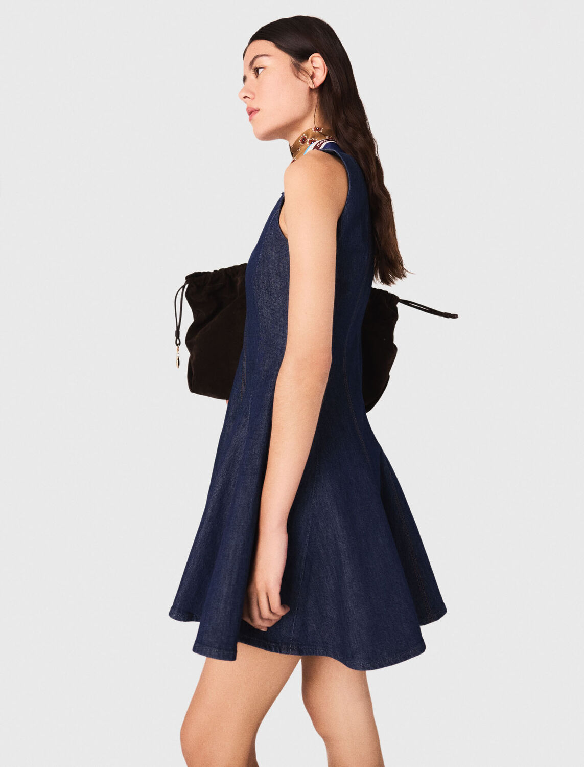 Short denim dress with ruffles - Dresses - MAJE
