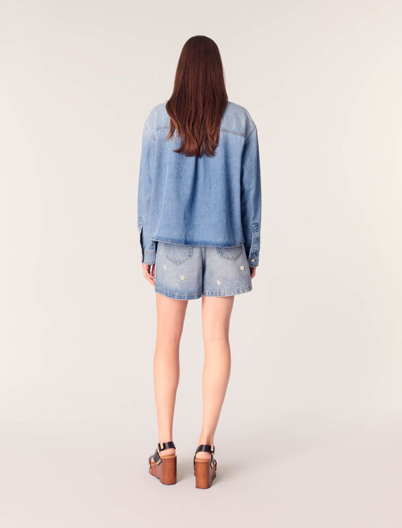 Denim shirt with embroidered beads - Shirts - MAJE