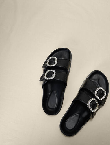 Sandals with rhinestone buckles : Sling-Back & Sandals color Black