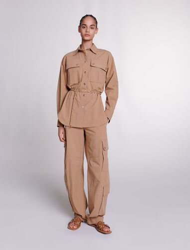 Belted long shirt : Shirts color Beige