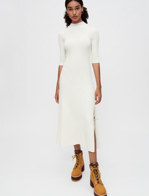 Ribbed knit dress with gold-tone eyelets : Dresses color 