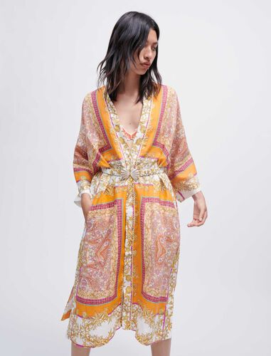Linen kimono with scarf print : Summer Paradise color Foulard Coquillage