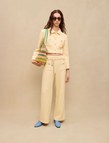 Cropped tweed tailored jacket : Blazers color Pale Yellow