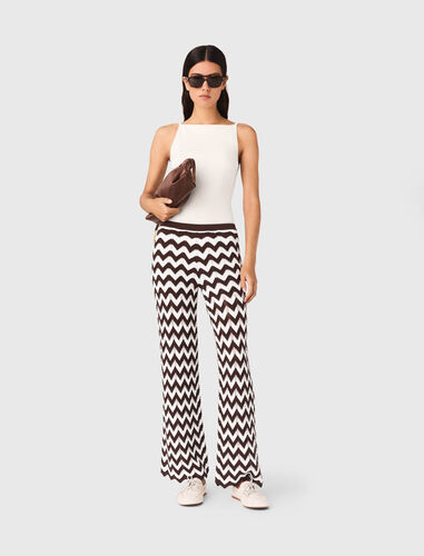 Zigzag crochet trousers : Trousers & Jeans color Brown/White