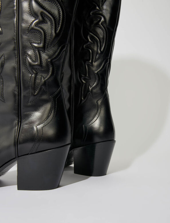 Western leather boots : Booties & Boots color Black