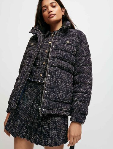 Belted tweed-style down jacket : Coats & Jackets color Navy