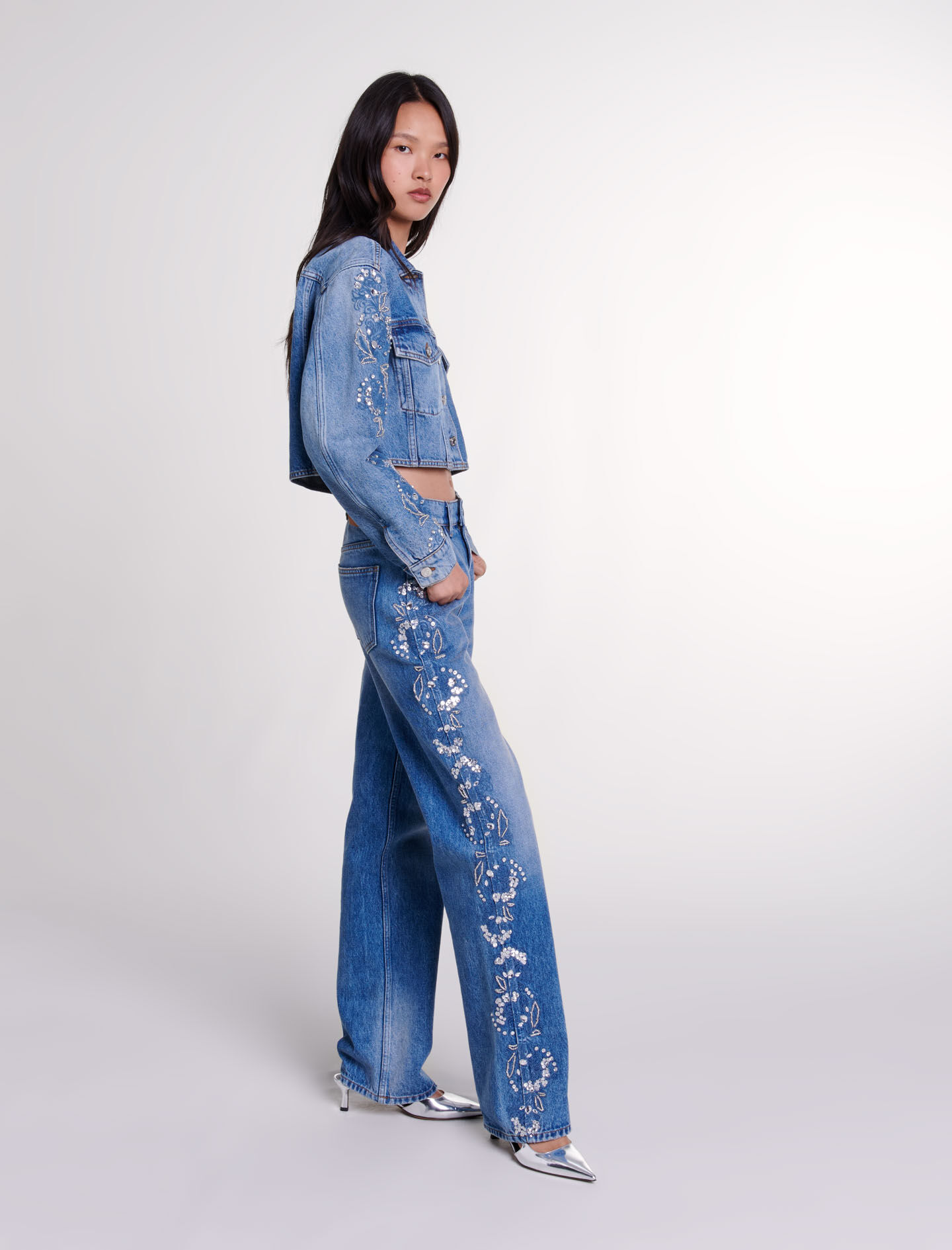 124BROMESSA Embroidered denim jacket - Blazers & Jackets - Maje.com