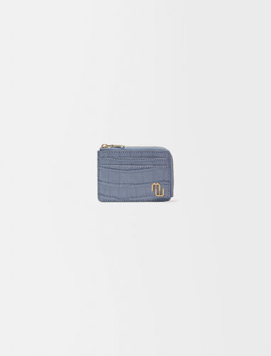 Embossed leather zip-up card holder : Small leather goods color blue jean