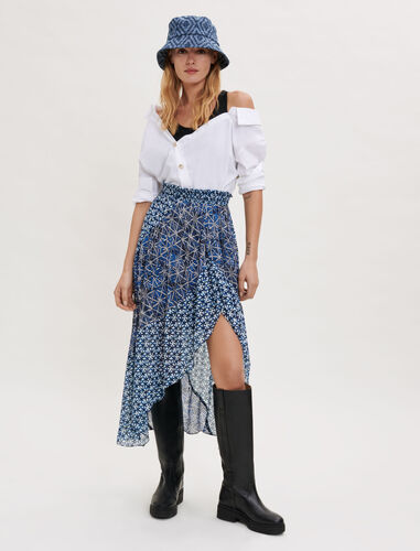 Printed viscose elasticated skirt : Skirts & Shorts color Indigo
