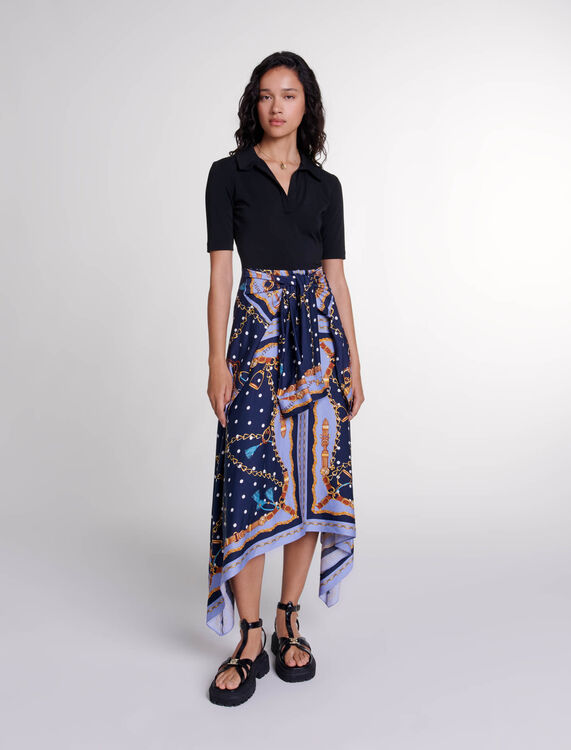 Illusion effect patterned dress : null color Chain scarf print blue