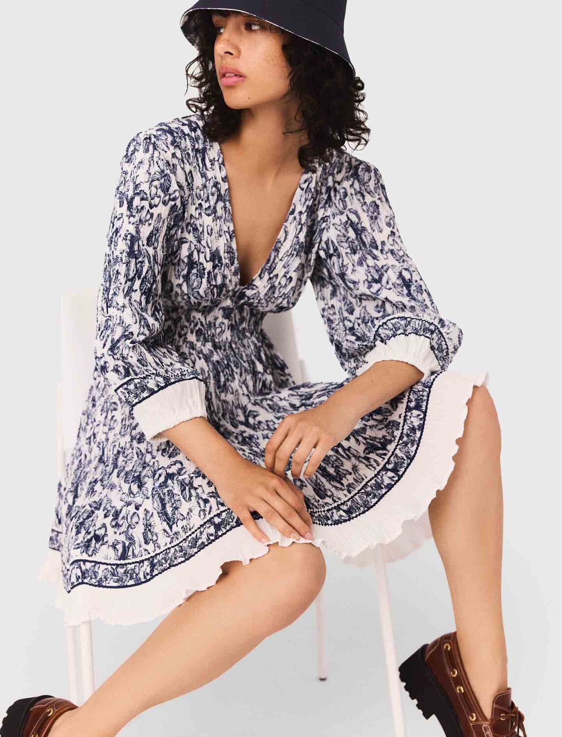 maje : Dresses color Blue fruits print