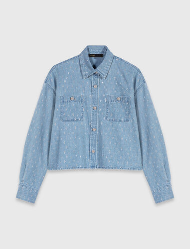 Short rhinestone denim shirt : Shirts color DENIM BLUE