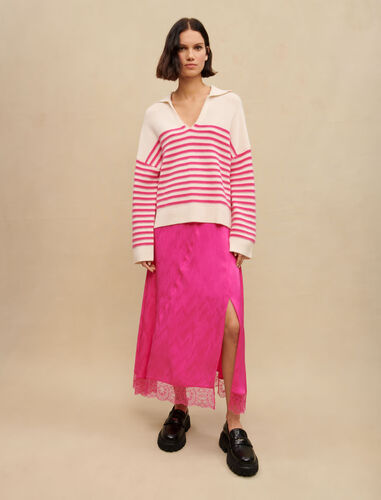 Striped Breton jumper : Sweaters & Cardigans color Pink/Ecru