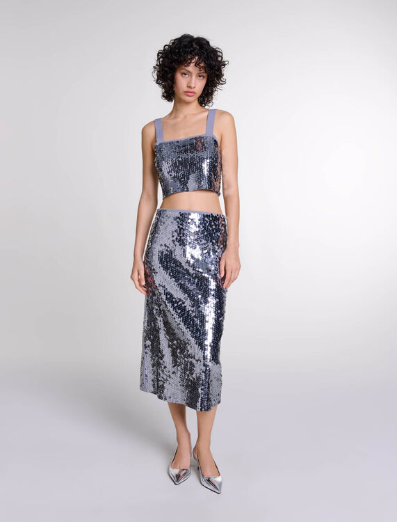 Sequinned knit top : View All color Grey