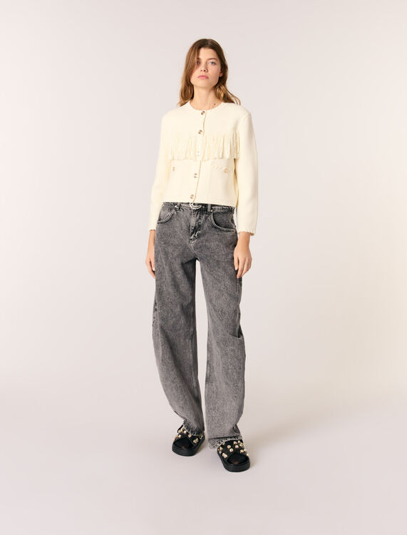 Fringed cardigan : Sweaters & Cardigans color Ecru