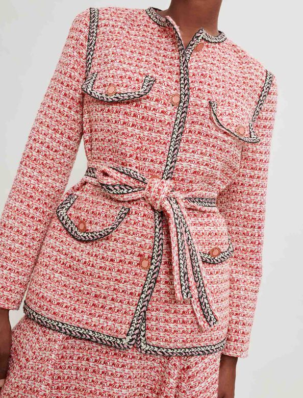 Ethnic trim tweed jacket : Blazers color pink