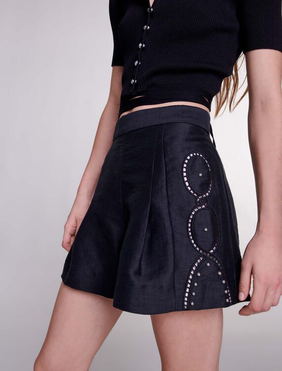 Openwork linen shorts with rivets - Skirts & Shorts - MAJE