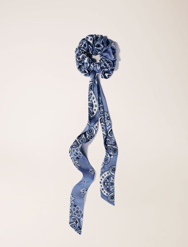 Scrunchie with printed ribbon scarf : 30% Off color Blue bandana print