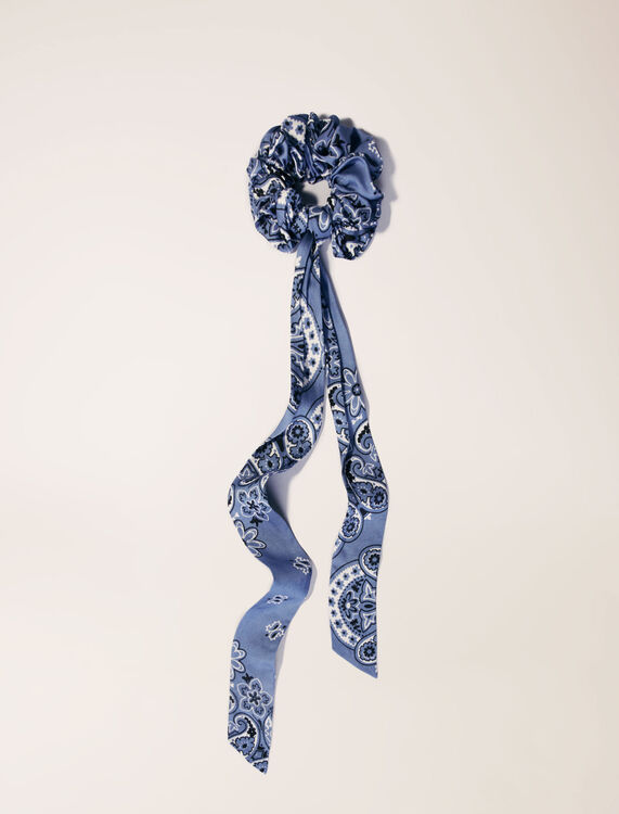 Scrunchie with printed ribbon scarf : Scarves and shawls color Blue bandana print