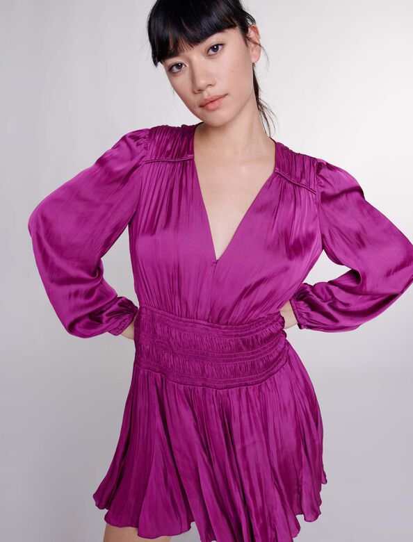 Short satin-look dress : Dresses color Fuchsia pink