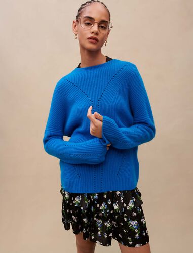 Ribbed cashmere jumper : Sweaters & Cardigans color Blue