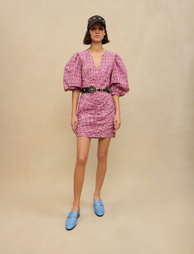 Short floral printed dress : Dresses color Fuchsia embroderied flowers