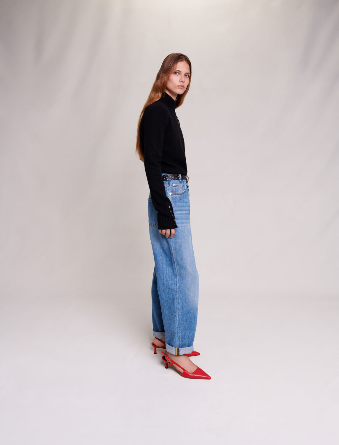 Cashmere jumper with gold snap buttons - 30% Off - MAJE