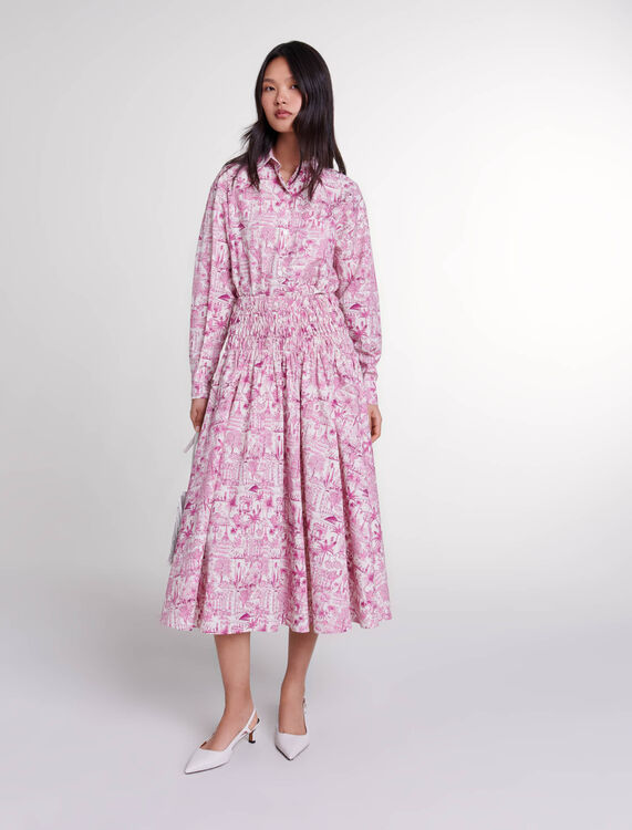 Elasticated smocked-waist skirt : Qixi Collection color Paris pink print