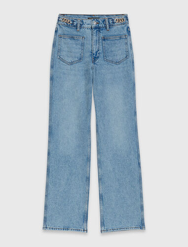 Straight jeans with chains : Trousers & Jeans color Blue