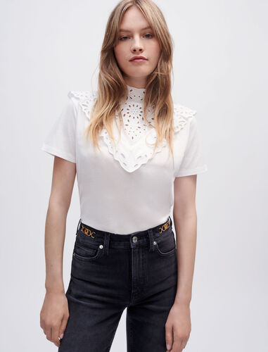 T-shirt with embroidery and frills : T-Shirts color White