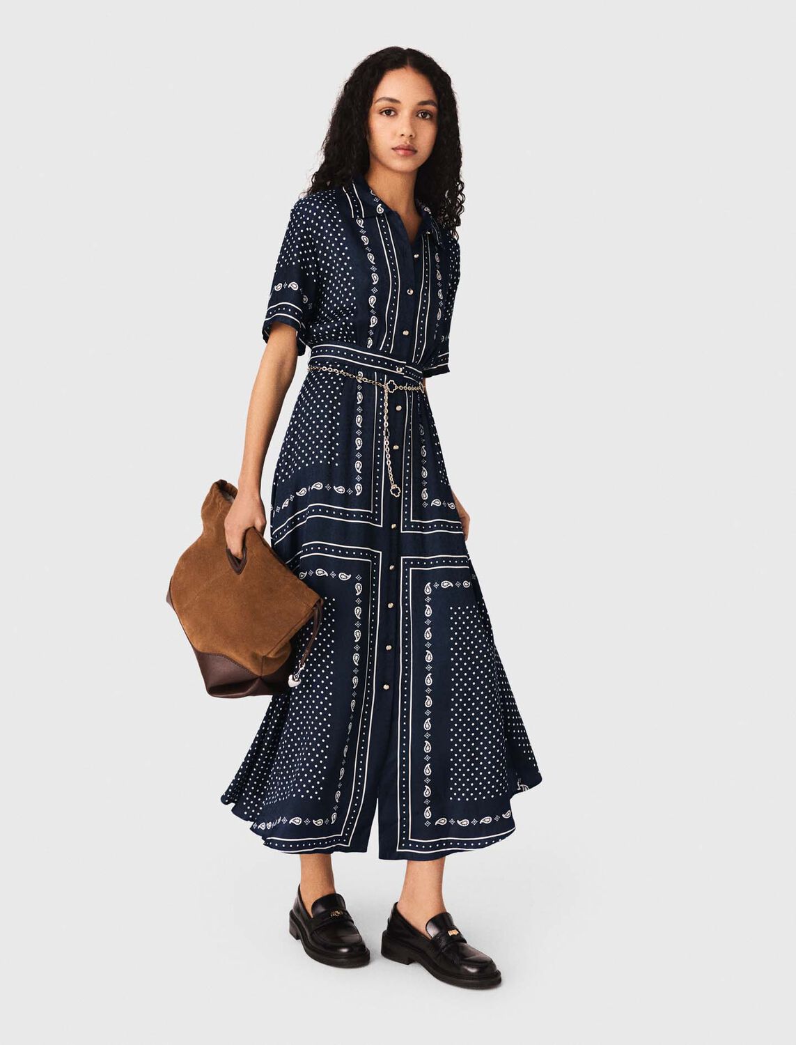 Flowy patterned maxi dress : Dresses color Navy Dot Bandana Print