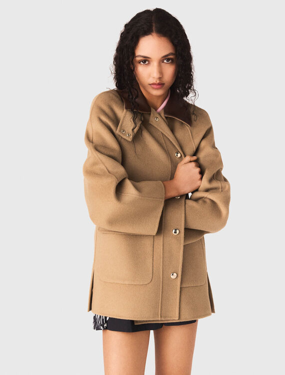 Wool coat with removable hood - Coats - MAJE