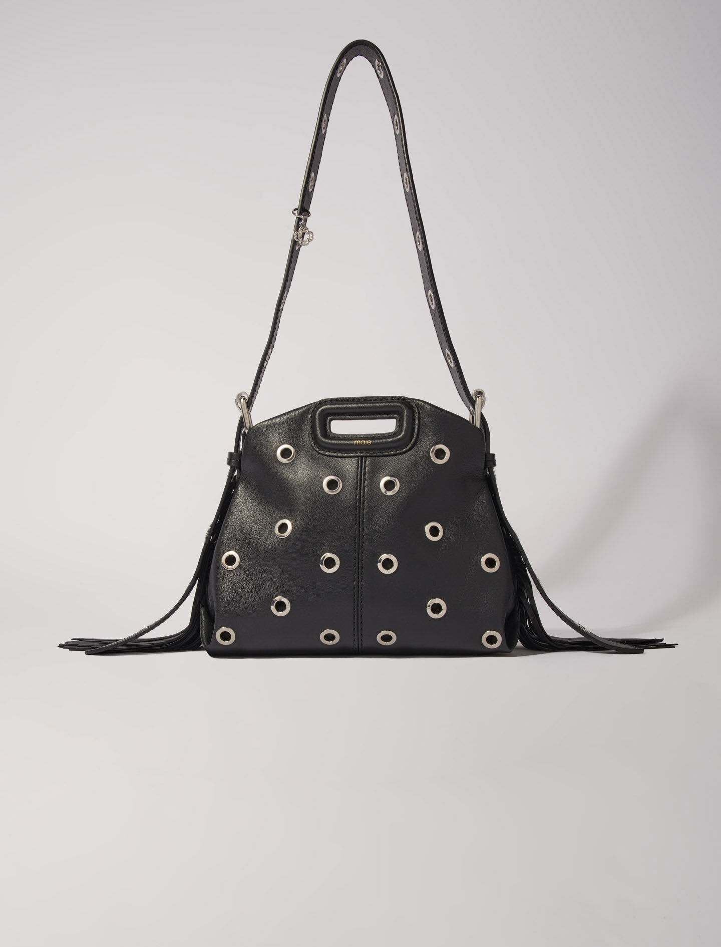 124MISSMMINIOEILLETS Miss M Mini eyelet leather bag - M Bag - Maje.com