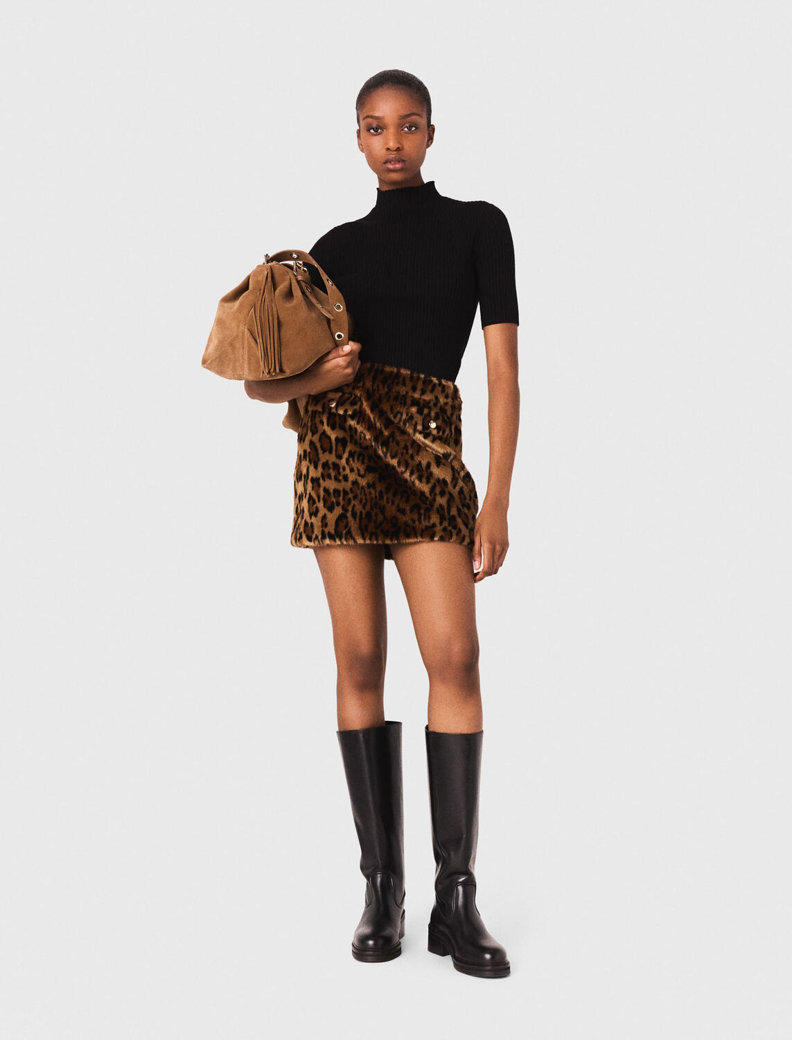 Leopard faux fur miniskirt - Skirts & Shorts - MAJE