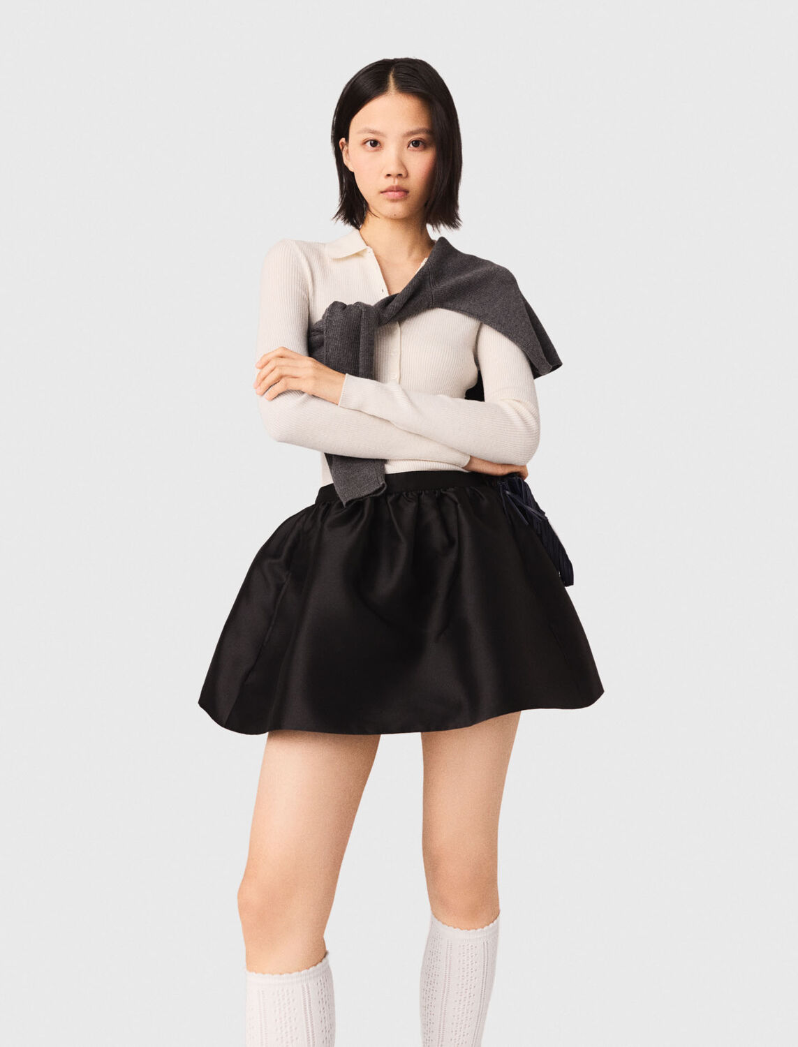 Short taffeta bubble skirt : Skirts & Shorts color Black