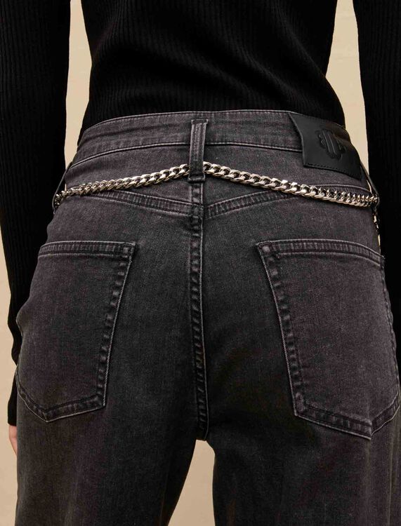 Black baggy jeans with belt -  - MAJE