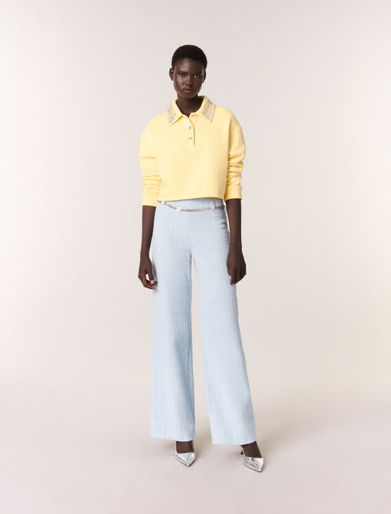 Tweed trousers with belt : Trousers & Jeans color Blue Sky