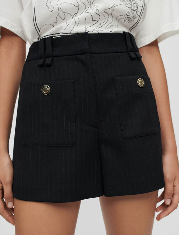 Chalk-striped shorts with metal details - Skirts & Shorts - MAJE