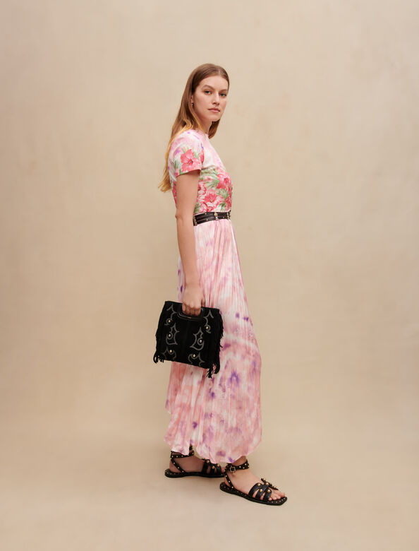 Long skirt : Miss Sunset color Pink/Green Hibiscus