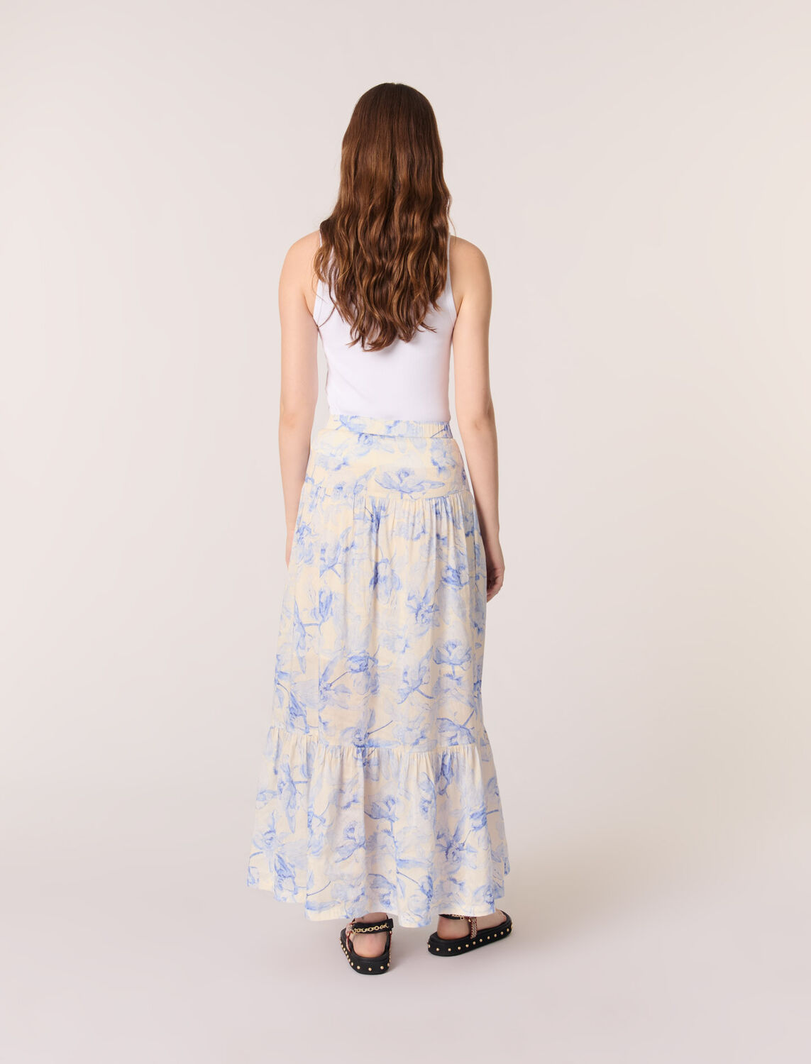 Floral maxi skirt : Skirts & Shorts color Blue flower print ecru base