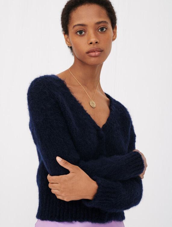 Mohair cardigan with covered buttons - Cardigans & Sweaters - MAJE