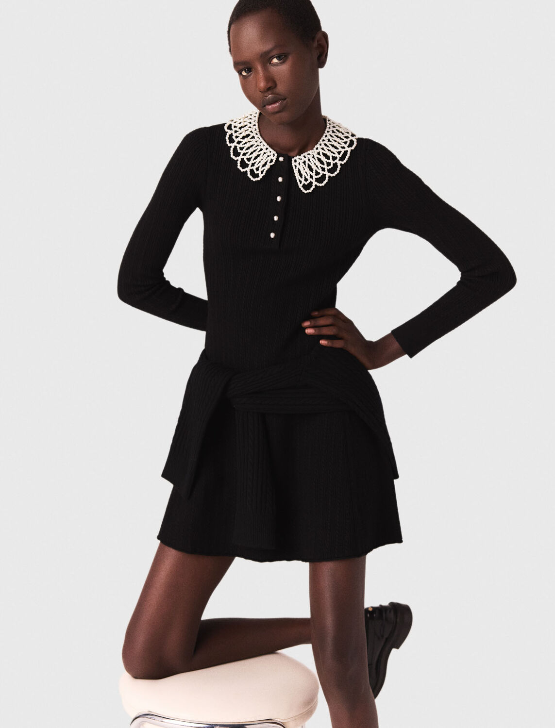 Short beaded-collar knit dress - Dresses - MAJE