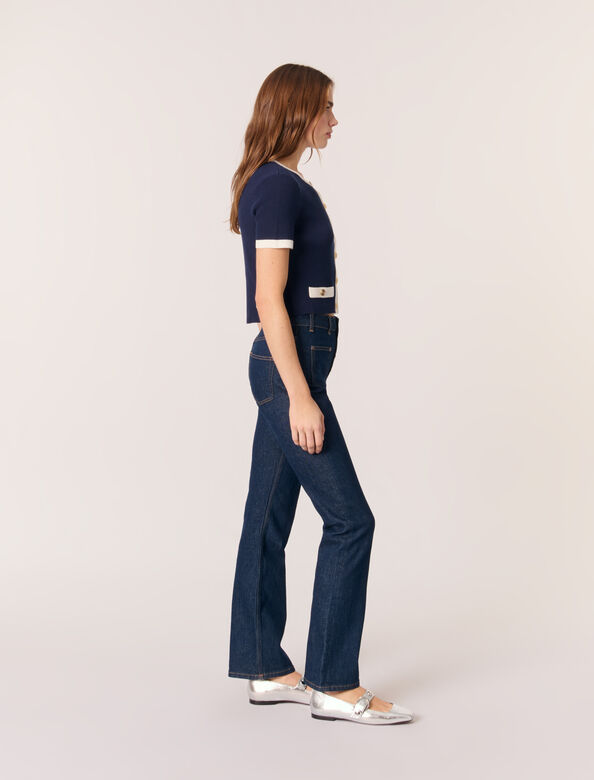 Contrasting cropped cardigan : Sweaters & Cardigans color Navy / Ecru