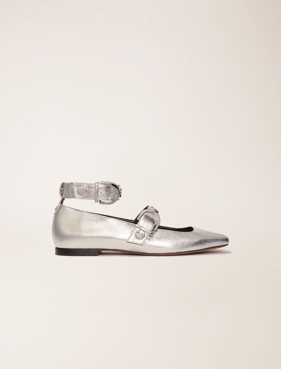 Metallic leather Mary Janes : Sling-Back & Sandals color Silver