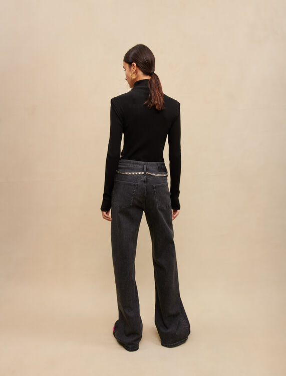 Black baggy jeans with belt -  - MAJE