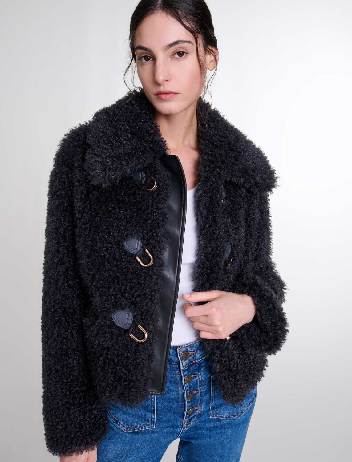 Short curly coat : Coats color Anthracite grey