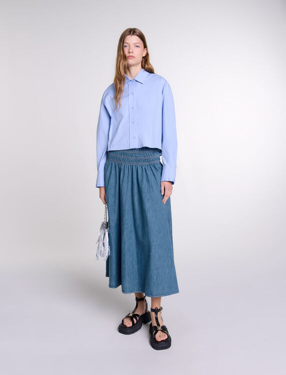 Smocked denim skirt : Fall-Winter Collection color blue jean