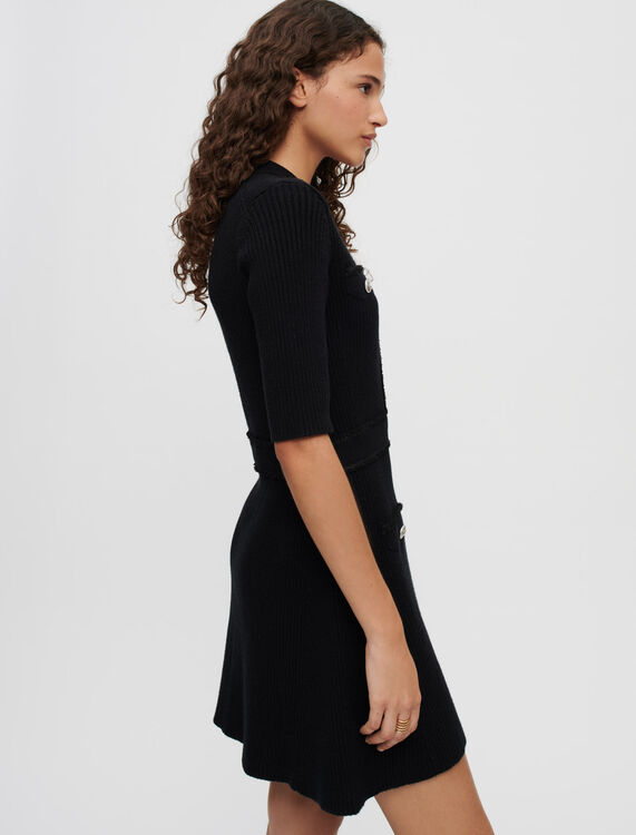 Black ribbed viscose knit dress - Dresses - MAJE