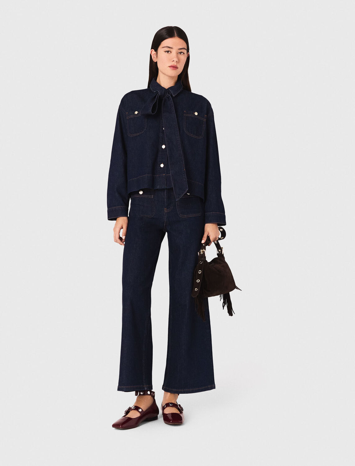 Denim shirt with pussy bow - Shirts - MAJE