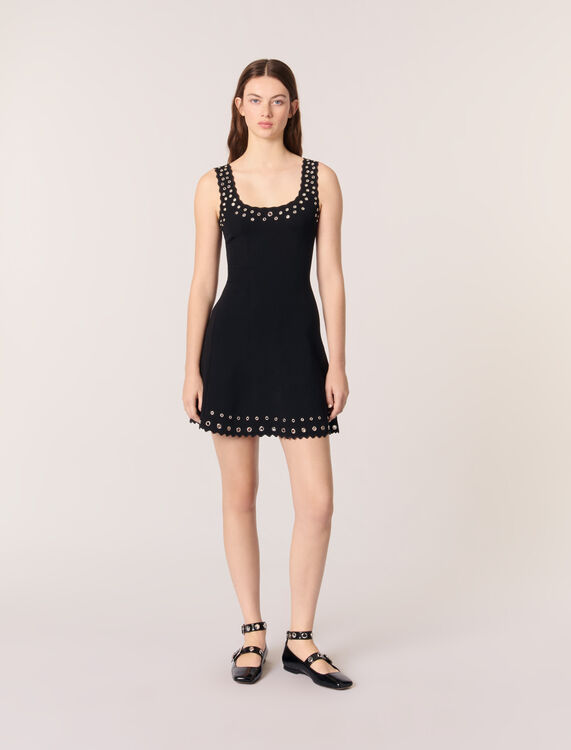 Short eyelet knit dress : Dresses color Black
